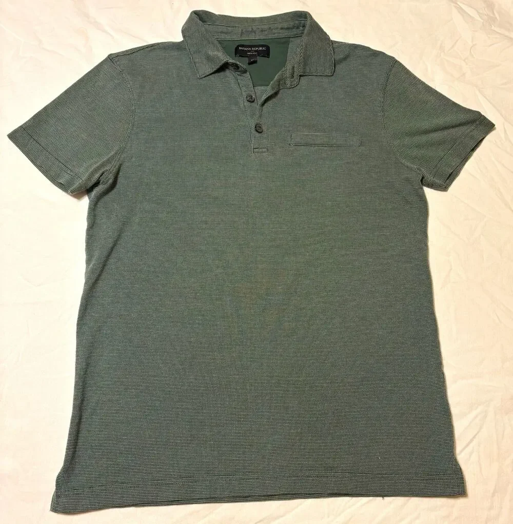 Banana Republic Men's Green Solid Polo Shirt Short Sleeve Spread Collar M